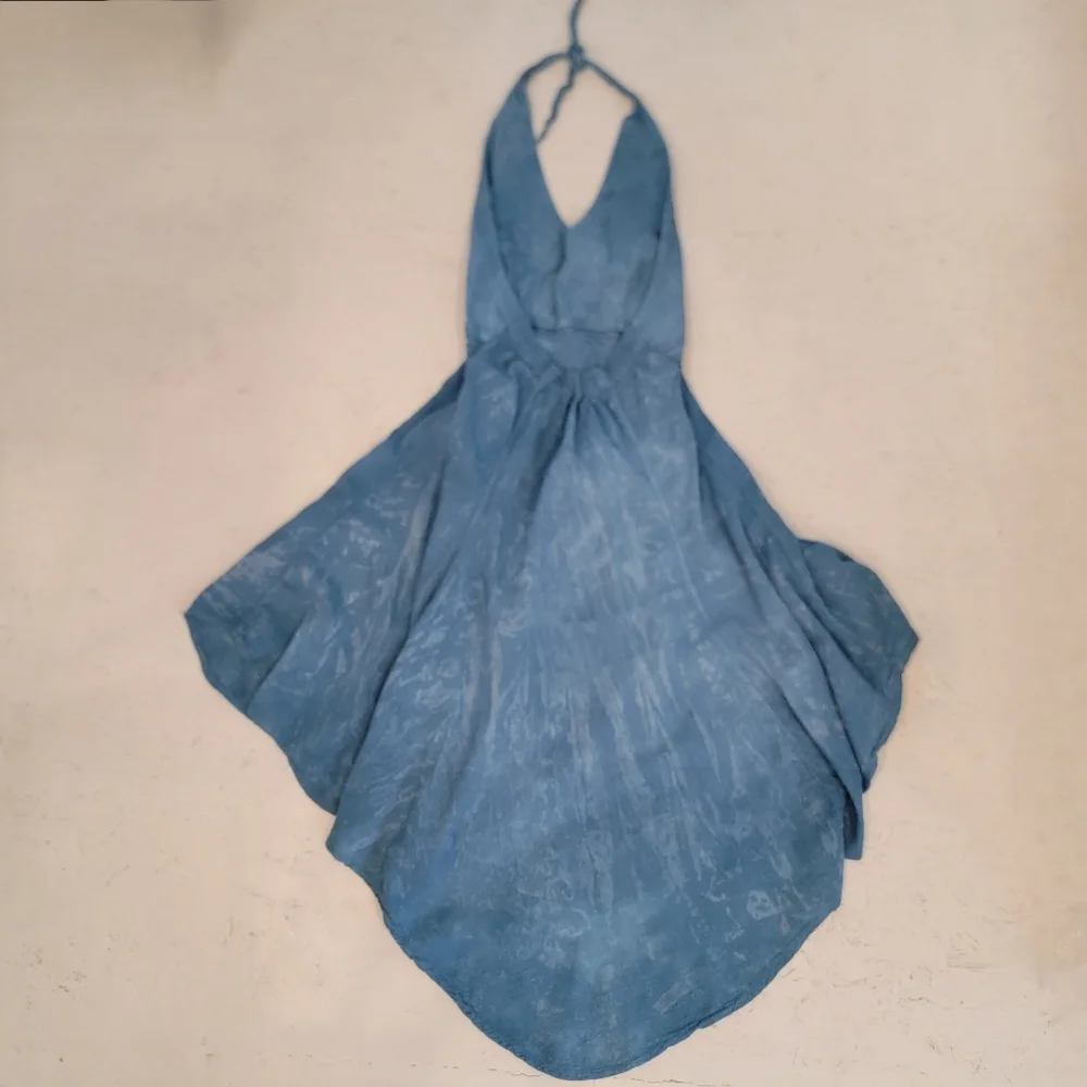 Blue Tye-Dyed Halter Dress With Embroidery - Picture 5 of 6